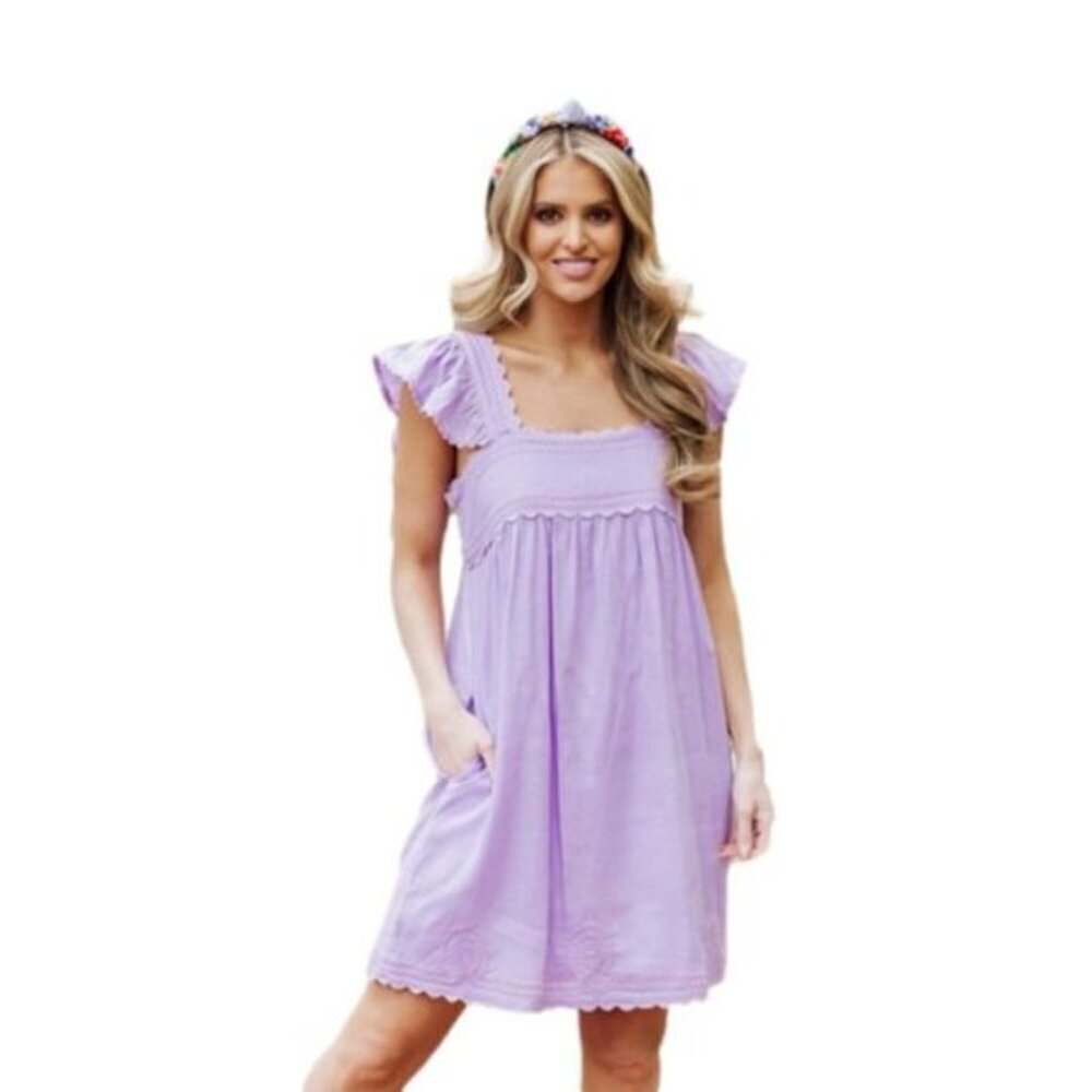 J. Marie Beckley Lavender Embroidered Ruffle Dress XS-L | Cottagecore, Pastel